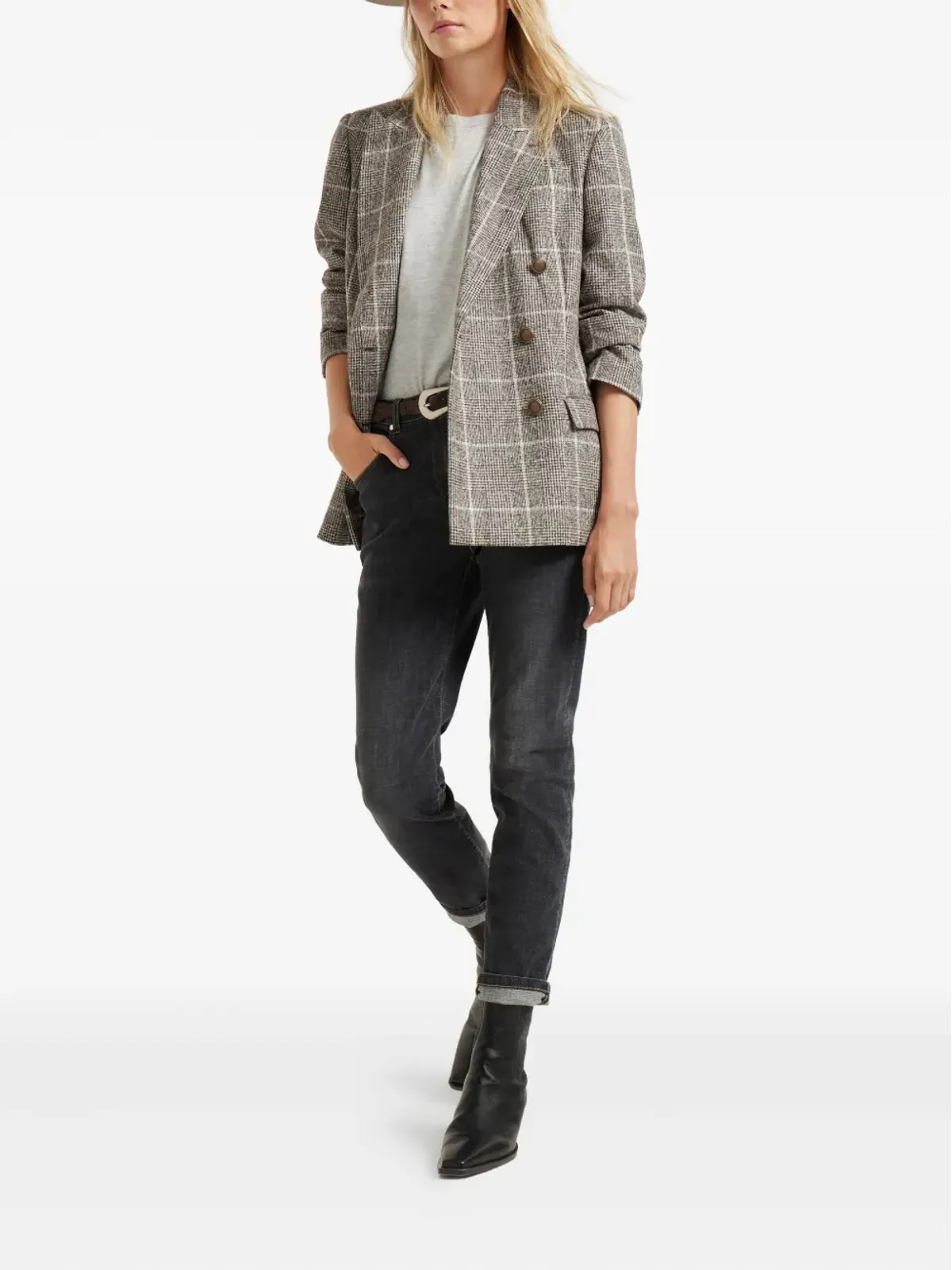 Brunello Cucinelli ラメ混紡ニットTシャツ - グレー - 画像2