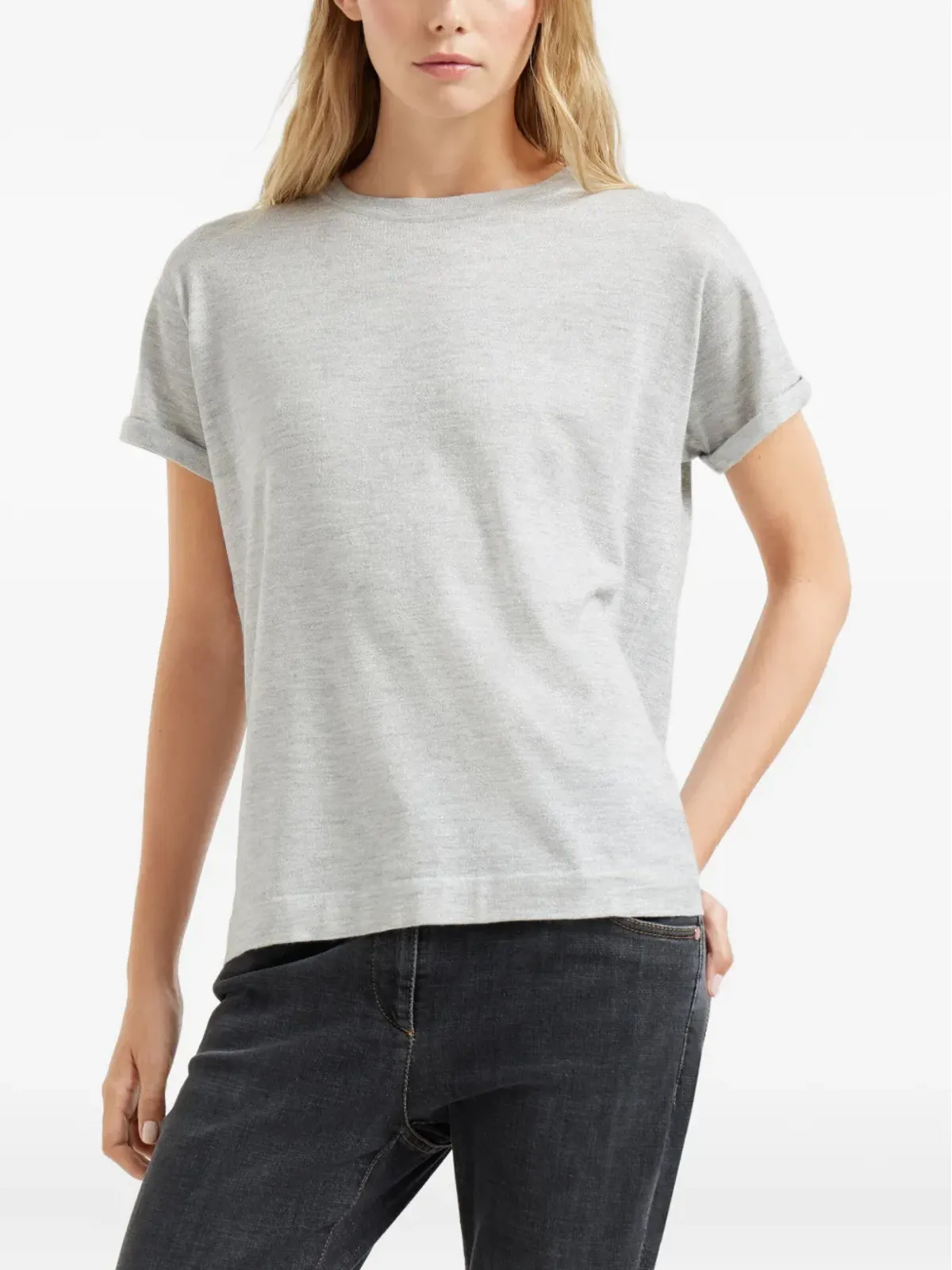 Brunello Cucinelli ラメ混紡ニットTシャツ - グレー - 画像4