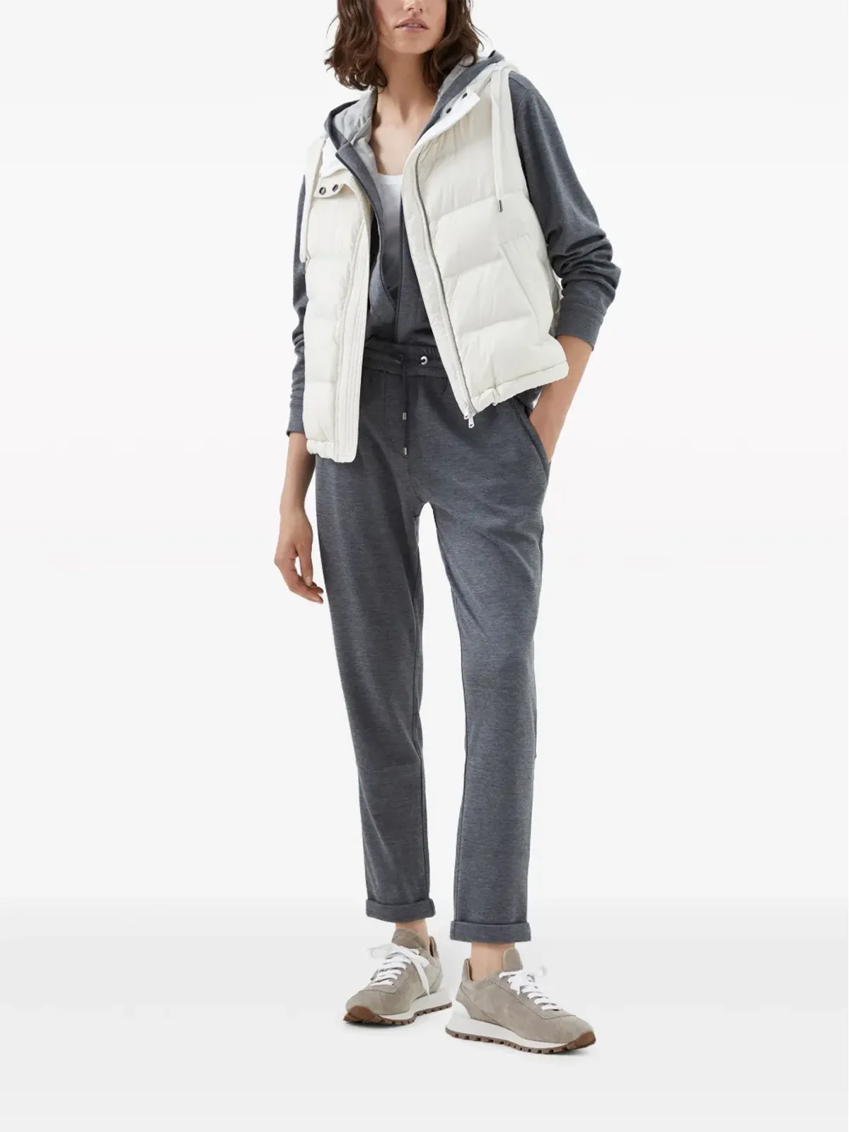 Brunello Cucinelli ジップ付き長袖フーディ - グレー - 画像2