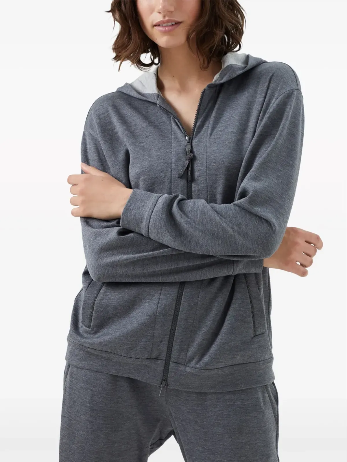 Brunello Cucinelli ジップ付き長袖フーディ - グレー - 画像3