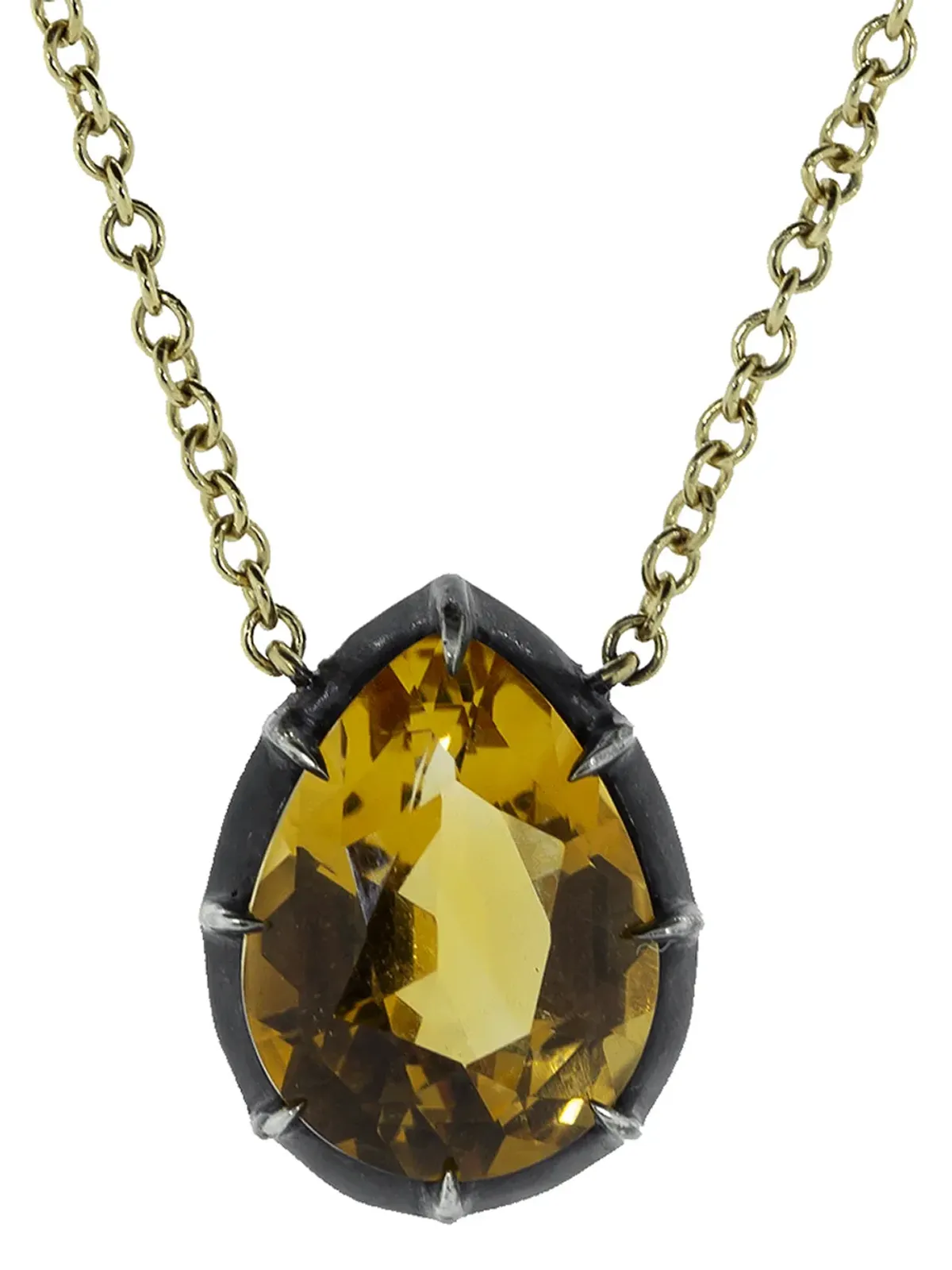 FRED LEIGHTON 18K イエローゴールド 梨形シトリン ソリテア ペンダントネックレス - 画像2