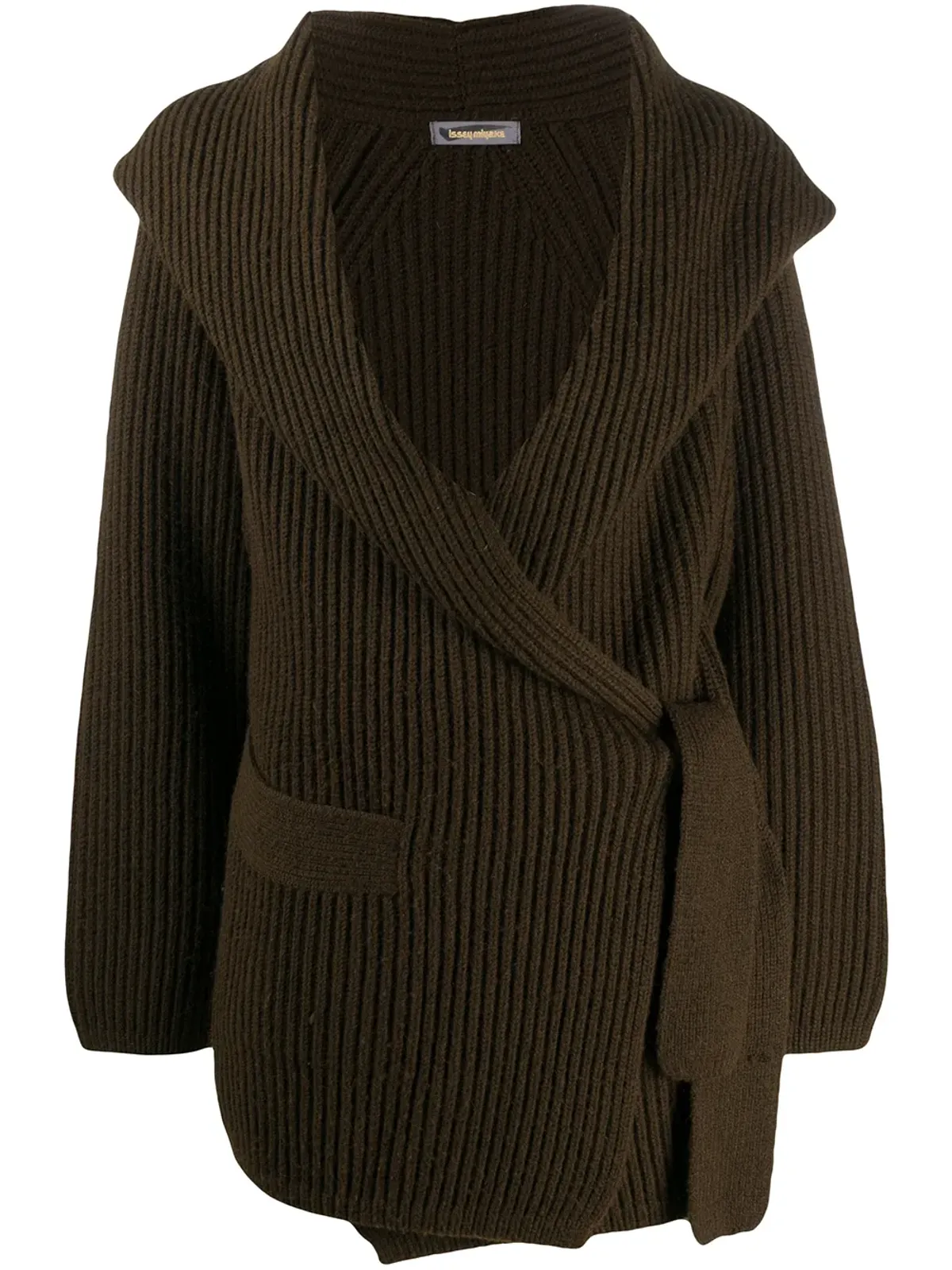 Issey Miyake Pre-Owned 1980年代 ショールカラーリブ編みカーディガン グリーン - 画像1