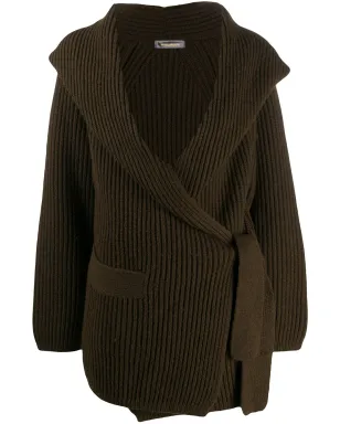 Issey Miyake Pre-Owned 1980年代 ショールカラーリブ編みカーディガン グリーン - サムネイル1
