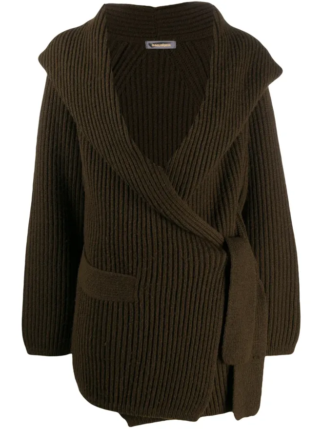 Issey Miyake Pre-Owned Issey Miyake Pre-Owned 1980年代 ショールカラーリブ編みカーディガン グリーンの商品画像