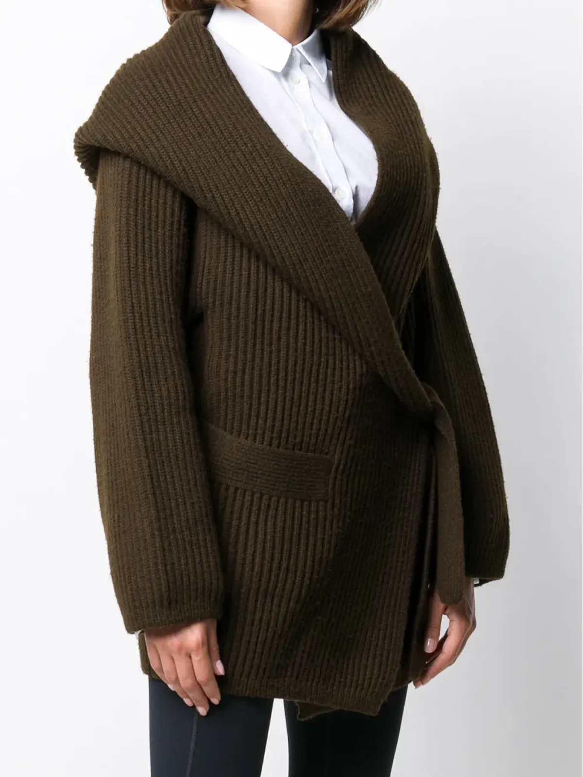 Issey Miyake Pre-Owned 1980年代 ショールカラーリブ編みカーディガン グリーン - 画像3