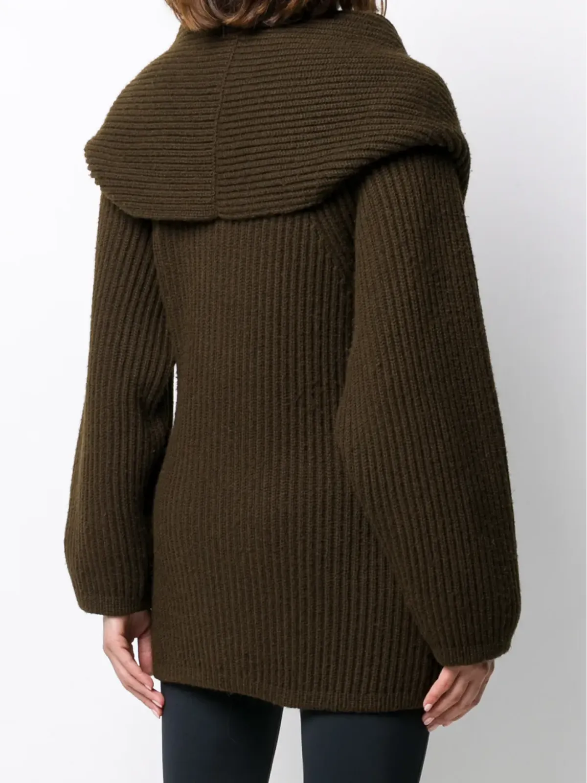 Issey Miyake Pre-Owned 1980年代 ショールカラーリブ編みカーディガン グリーン - 画像4