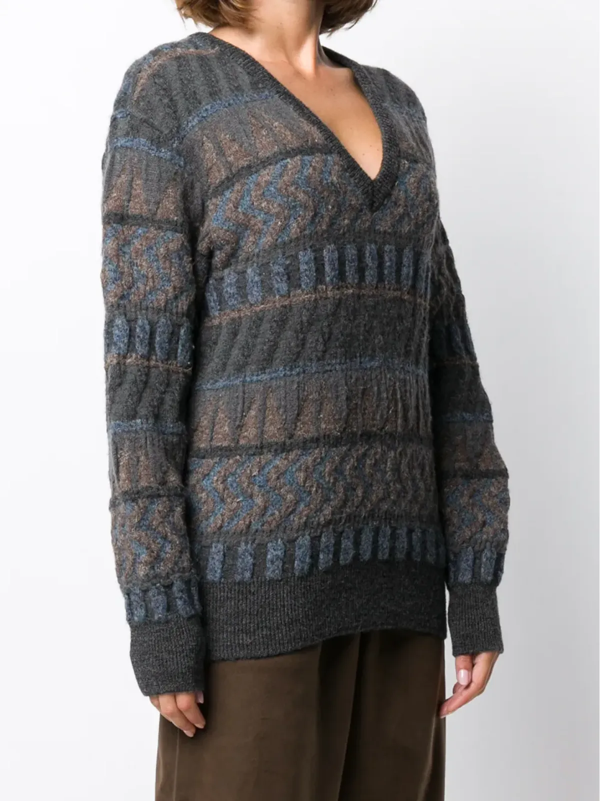 Issey Miyake Pre-Owned 1980年代 ジャカード Vネック ジャンパー - 画像3