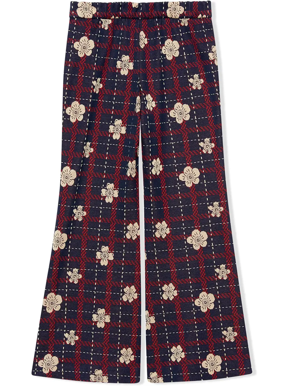Gucci Kids 花柄チェックのフレアパンツ - Blue - 画像2