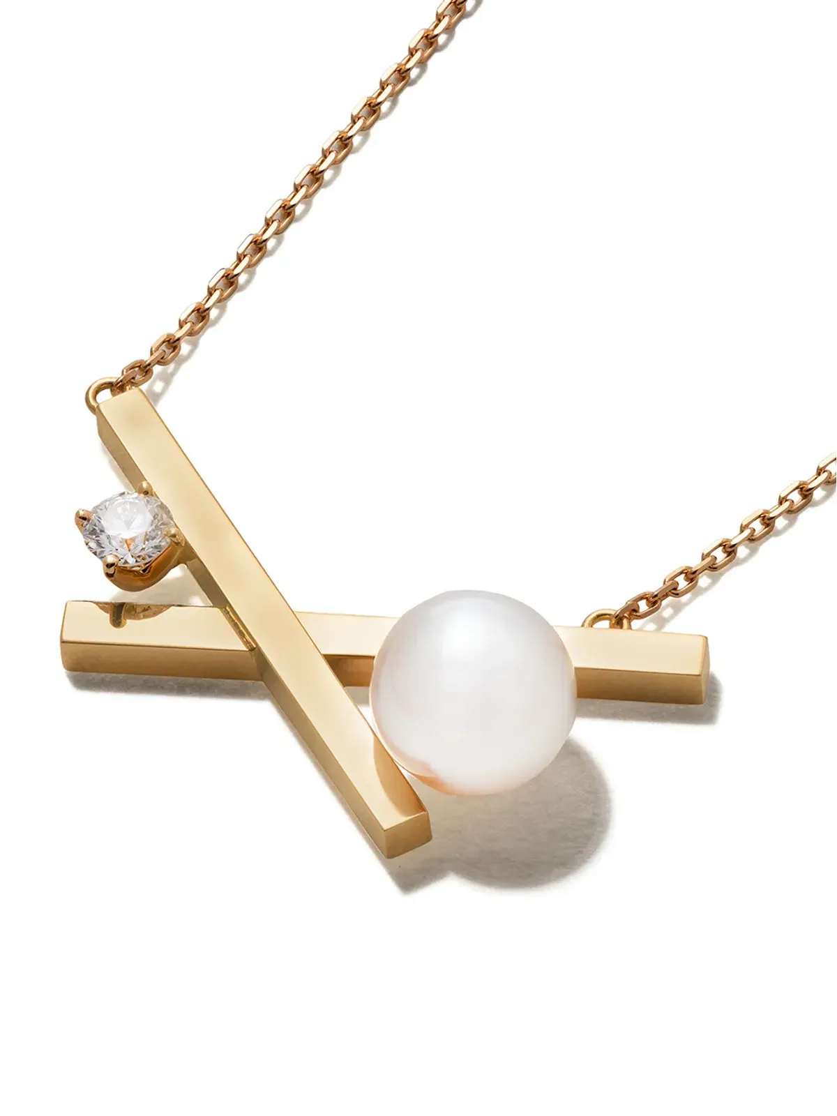TASAKI 18K イエローゴールド コレクション Line Balance クロスペンダント アコヤパールとダイヤモンド ネックレス - 画像3