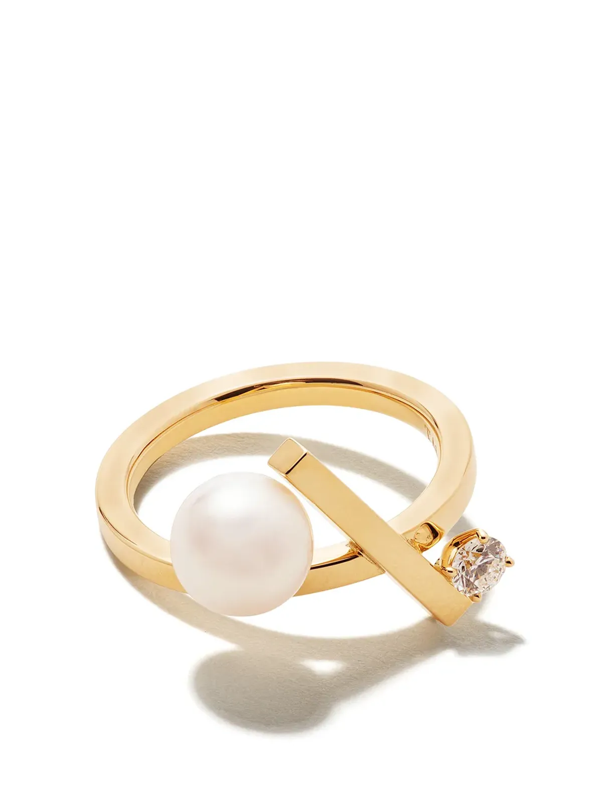 TASAKI 18ktイエローゴールド コレクションライン Balance クロス アコヤ真珠とダイヤモンド リング - 画像1