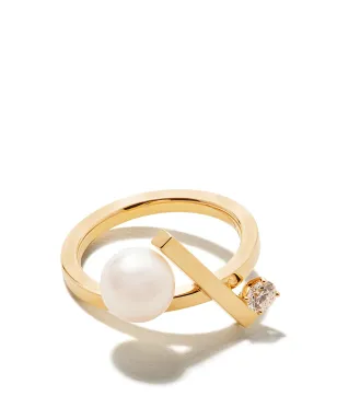 TASAKI 18ktイエローゴールド コレクションライン Balance クロス アコヤ真珠とダイヤモンド リング - サムネイル1