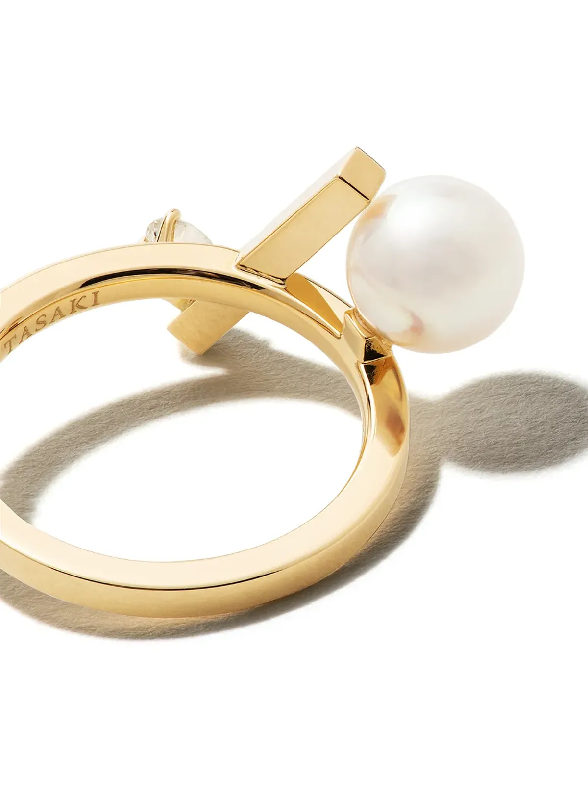 TASAKI 18ktイエローゴールド コレクションライン Balance クロス アコヤ真珠とダイヤモンド リング - 画像4