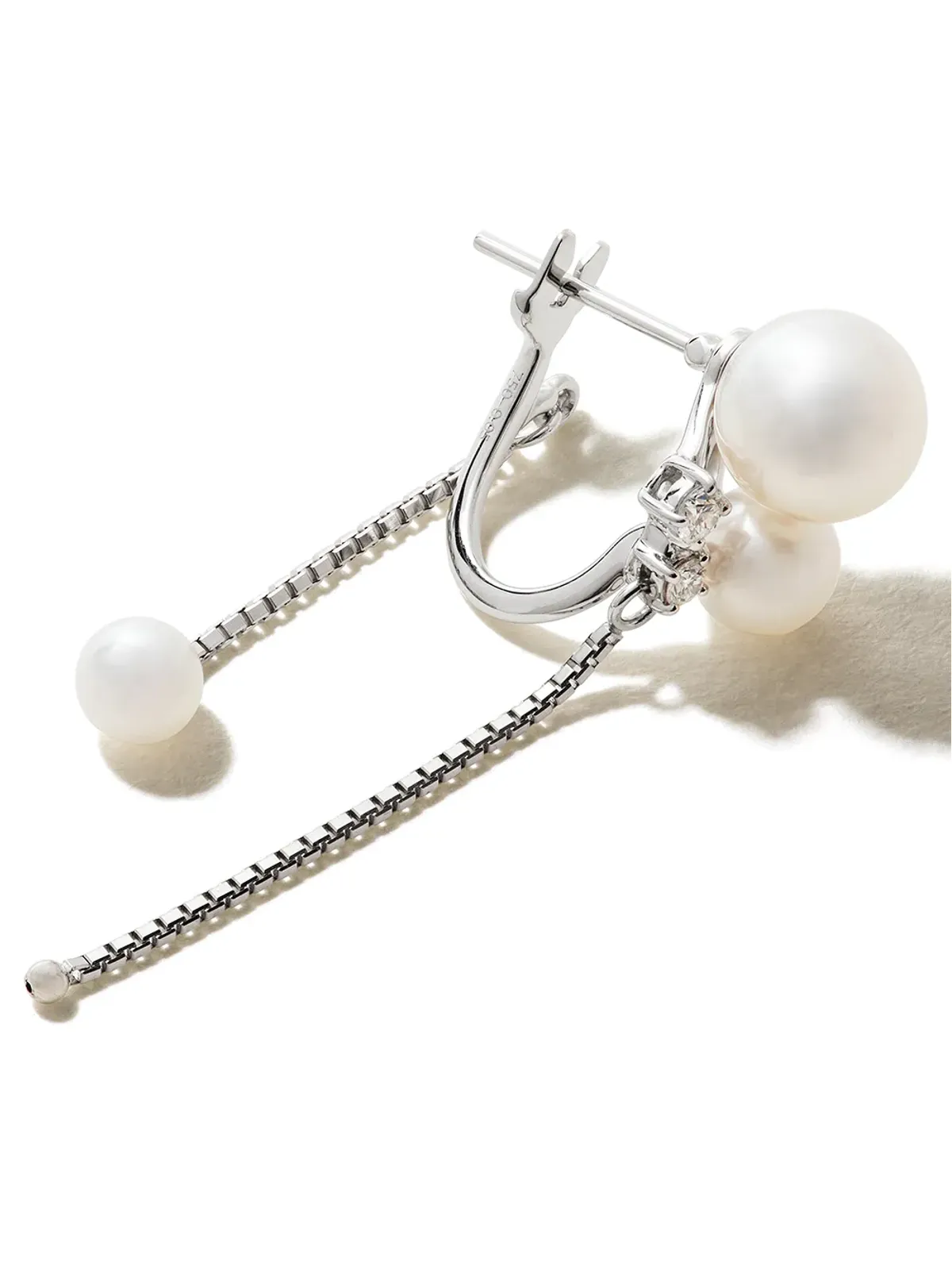 TASAKI 18Kホワイトゴールド アコヤ真珠とダイヤモンド チェーンピアス - 画像4