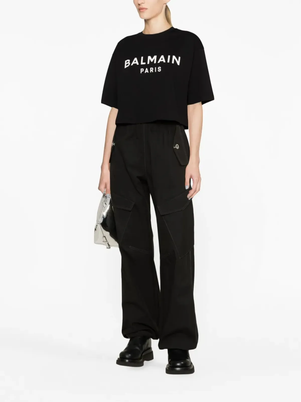 Balmain クロップドロゴTシャツ - 画像2