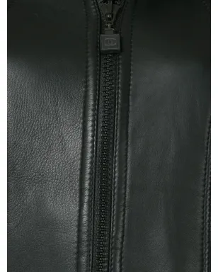 CHANEL ビンテージ 2004年製 フード付きレザー ジャケット ブラック - サムネイル4