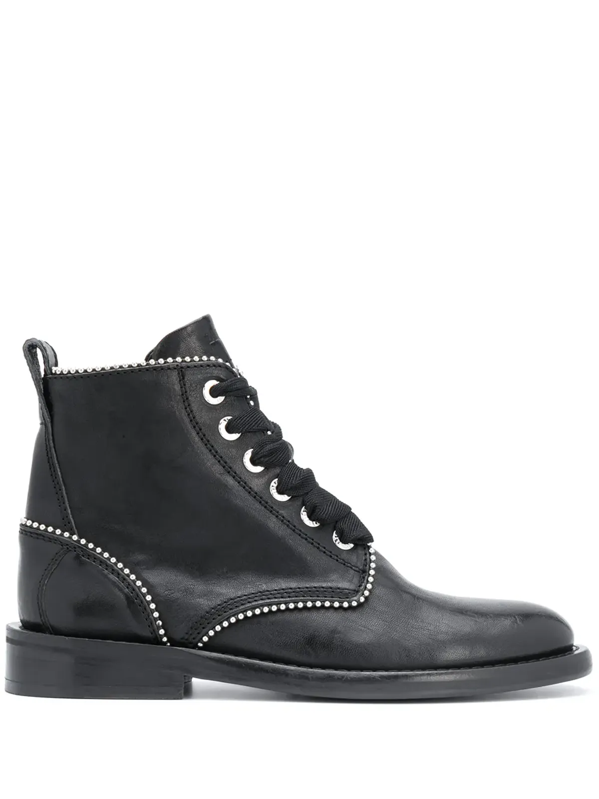 Zadig&Voltaire スタッズ付きレースアップレザーブーツ ブラック - 画像1