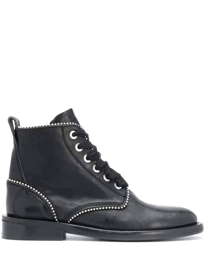 Zadig&Voltaire Zadig&Voltaire スタッズ付きレースアップレザーブーツ ブラックの商品画像