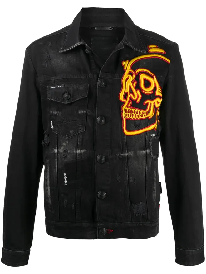 Philipp Plein Philipp Plein アウトラインスカルデニムジャケットの商品画像