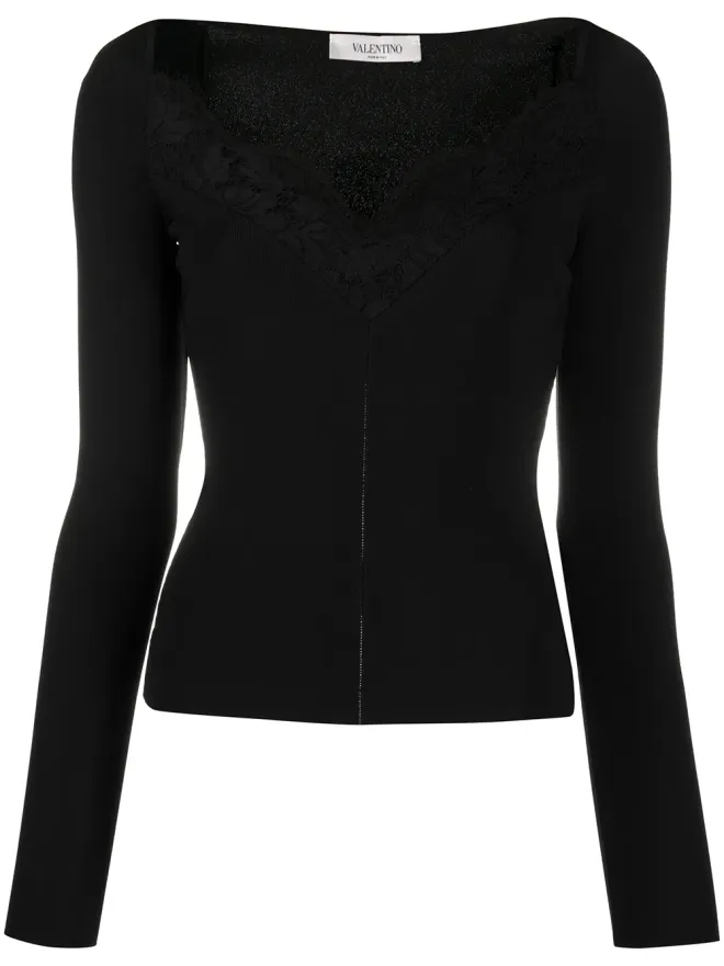 Valentino Garavani Valentino Garavani レーストリム付きフィットニットジャンパーの商品画像