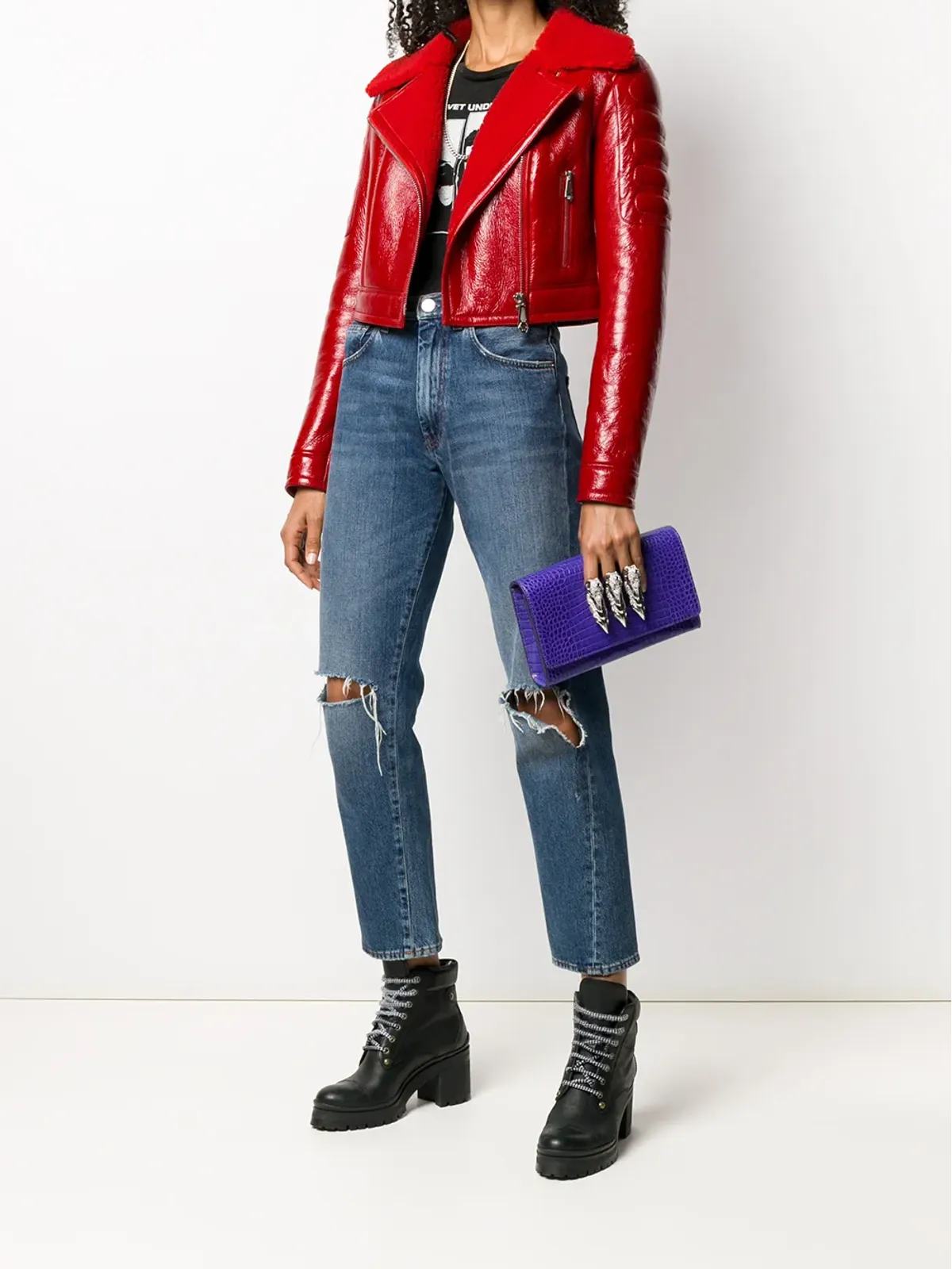 Philipp Plein キラーライニング付き バイカージャケット レッド - 画像2