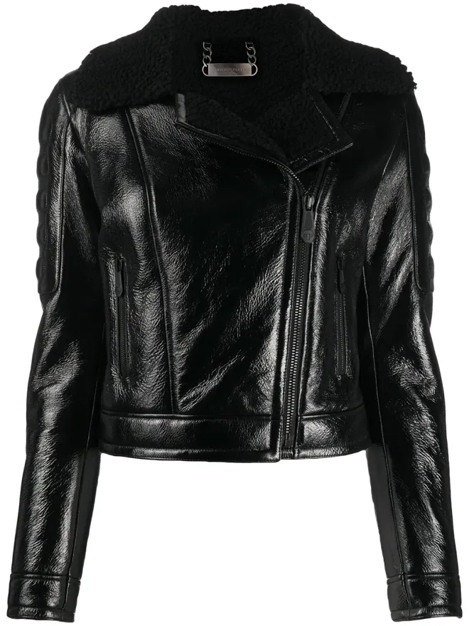 Philipp Plein Philipp Plein シアリングトリム付きモトジャケットの商品画像