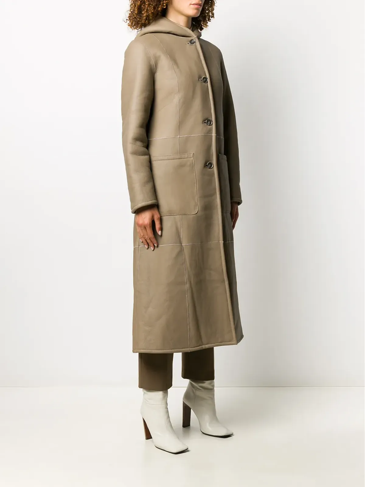 Liska reversible hooded leather coat - Brown - 画像3