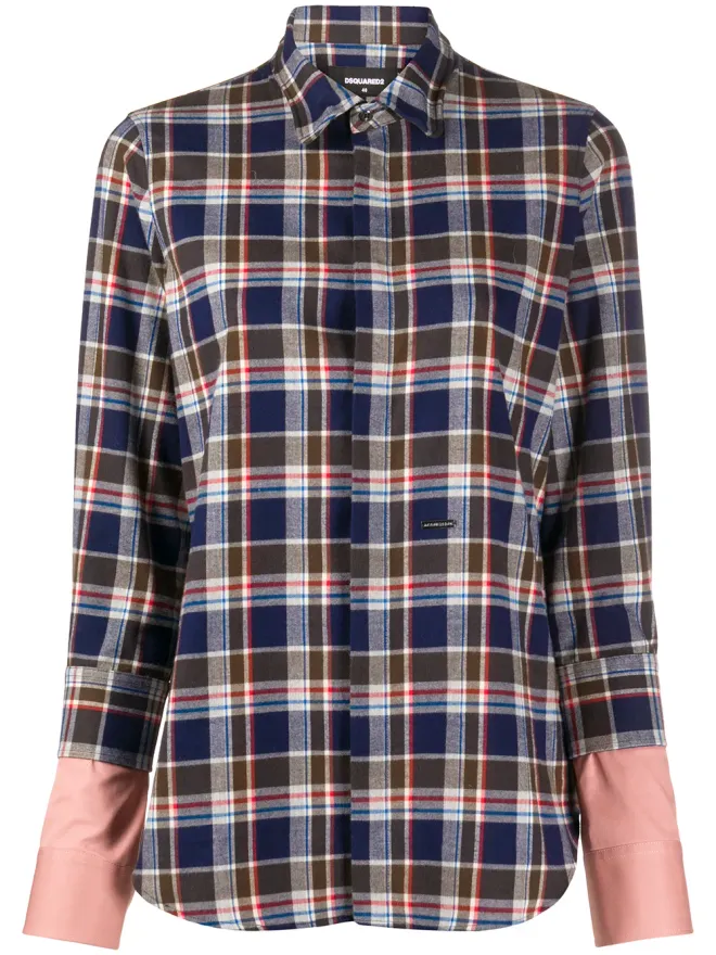 Dsquared2 DSQUARED2 レイヤードスリーブ チェックシャツ - Blueの商品画像