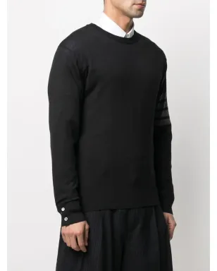 Thom Browne ブラック ファインメリノウール 4-Bar クラシック クルーネック プルオーバー - サムネイル3
