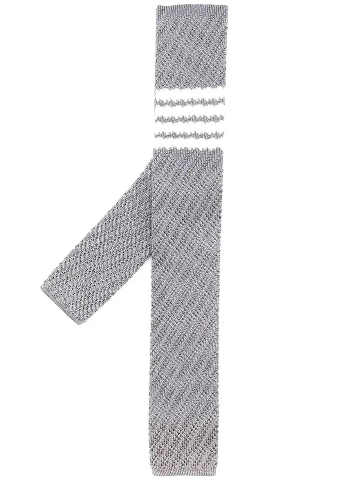 Thom Browne 4バー編みシルクタイ（グレー） - 画像1