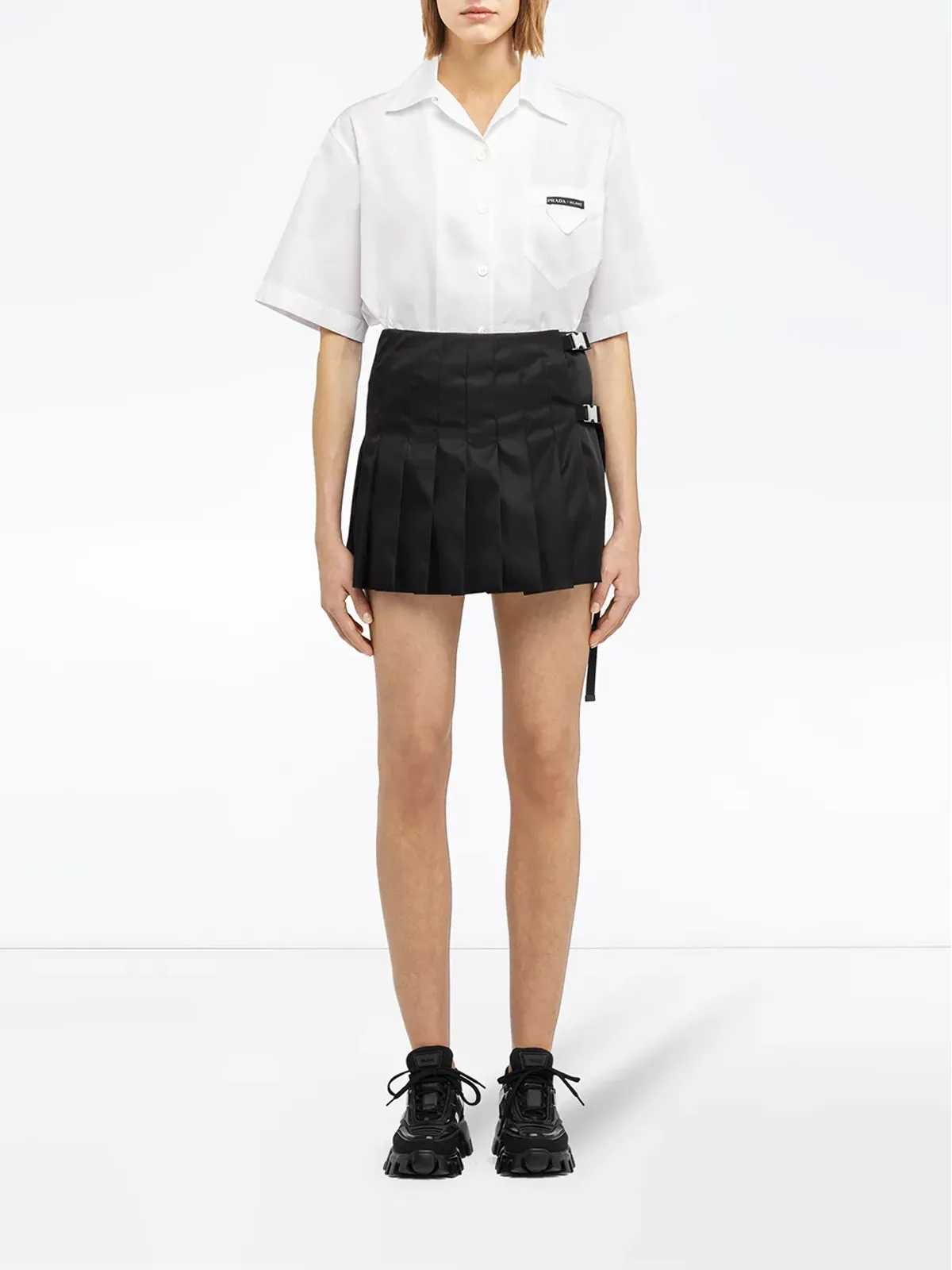 Prada バックル付きプリーツラップスカート - 画像2