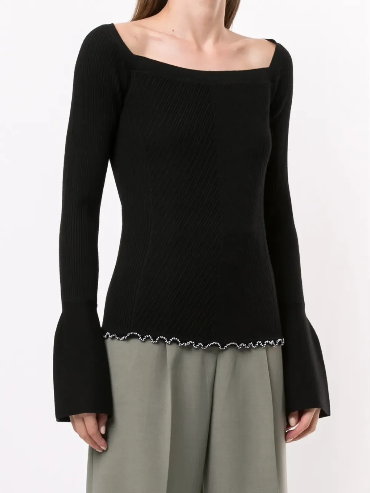 3.1 Phillip Lim リブ編みオープンネックトップ - 画像3