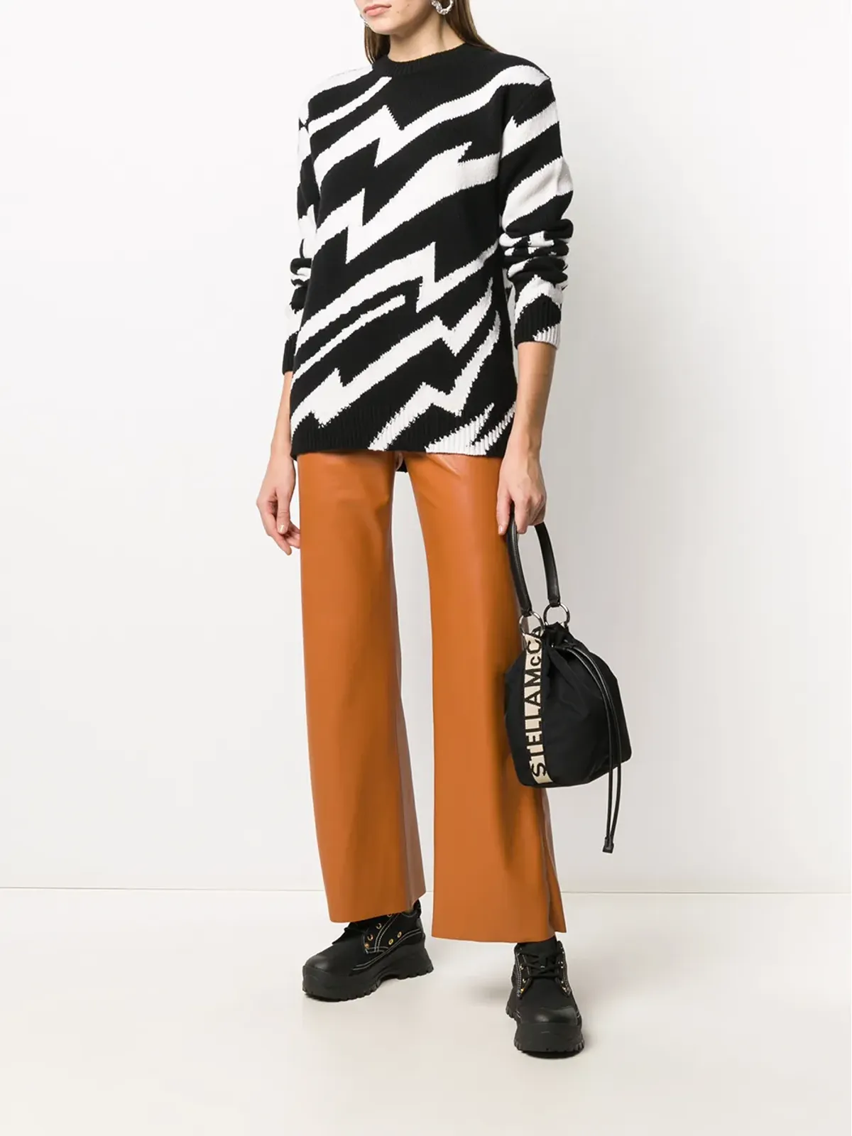 Stella McCartney ジグザグインターシャニットジャンパー - ブラック - 画像3