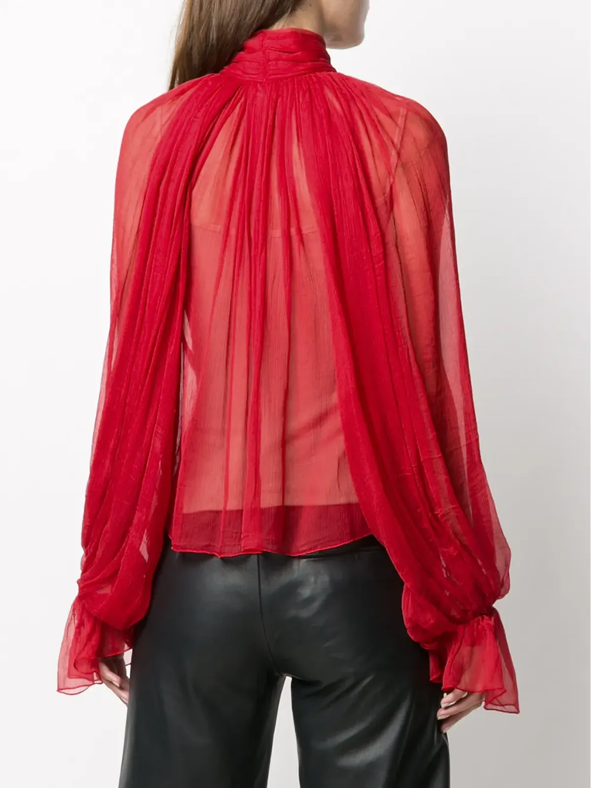 Atu Body Couture 赤色の風船袖シフォンブラウス - 画像4