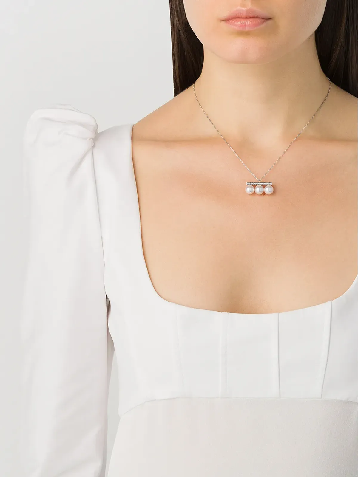 TASAKI 18kt white gold Collection Line Balance Neo diamond pave pendant - Silver - 画像2