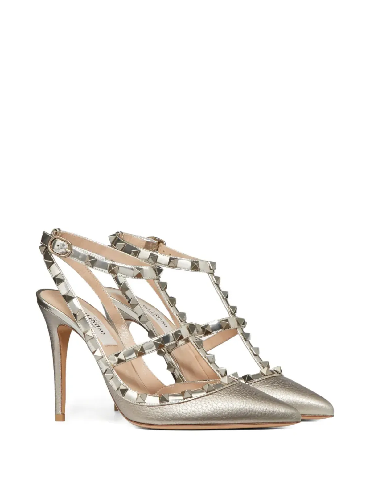 Valentino Garavani 100mm ロックスタッド メタリックパンプス - ゴールド - 画像2