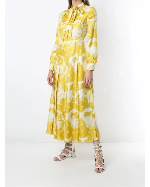 Valentino Garavani プリントシルクツイルドレス - イエロー - サムネイル2