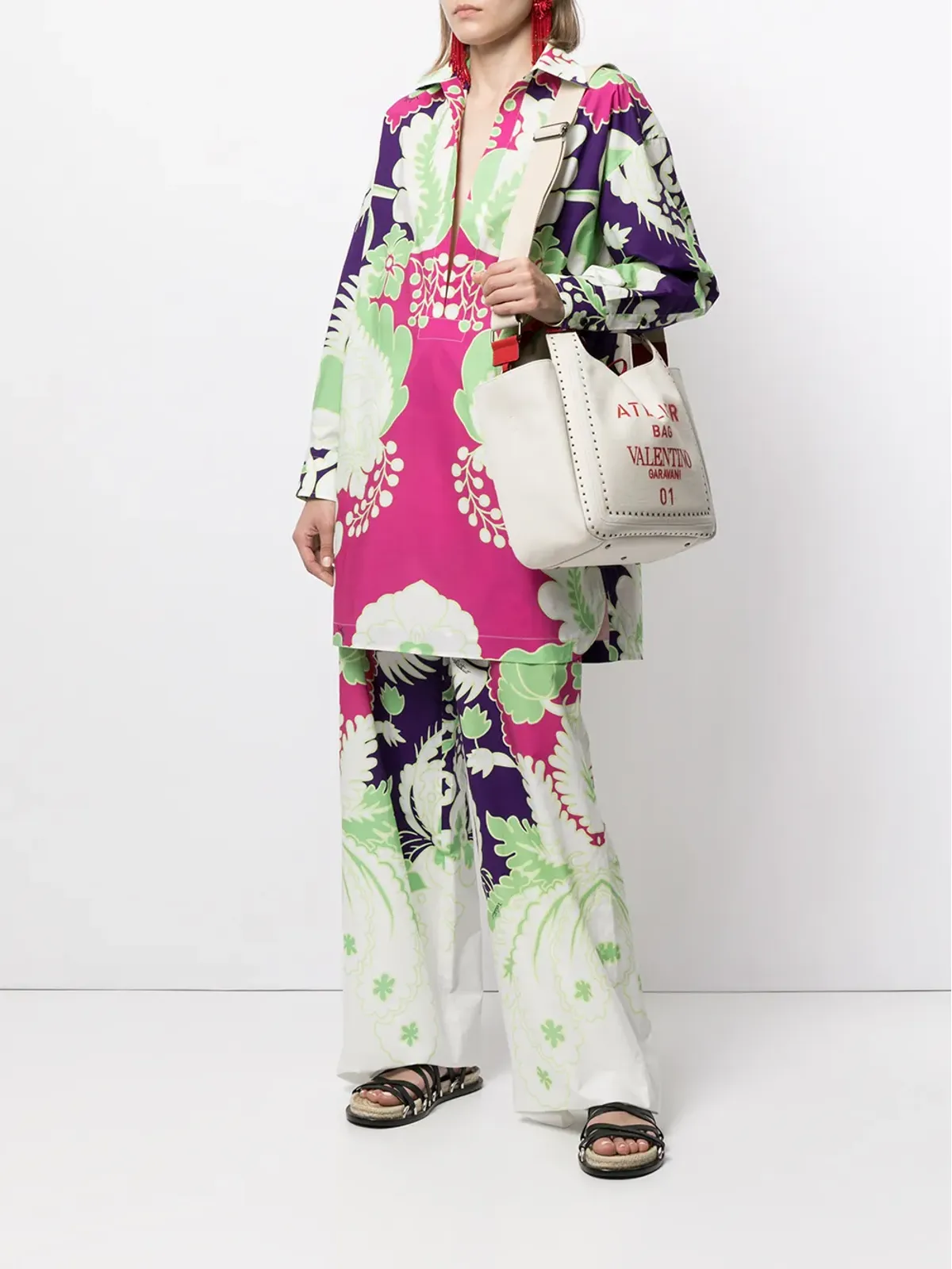 Valentino Garavani プリント柄のグリーン系ワイドパンツ - 画像2