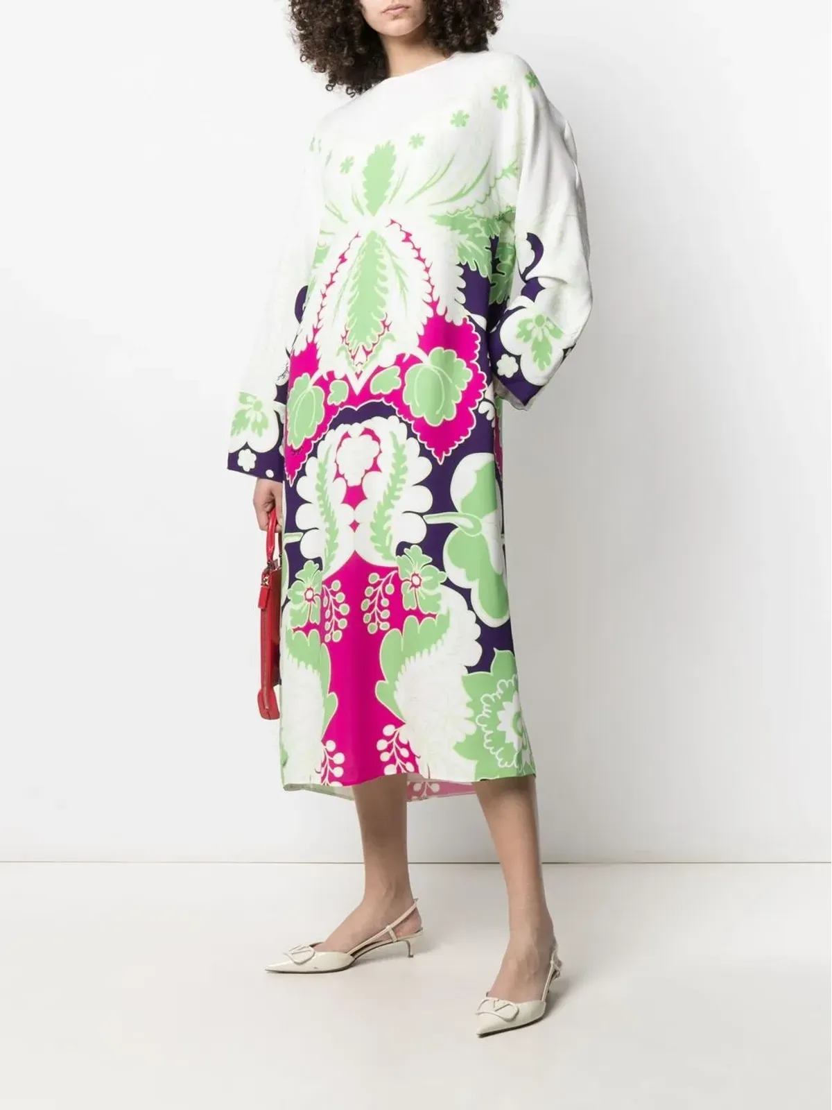 Valentino Garavani 花柄プリント シルク ミディドレス - White - 画像2