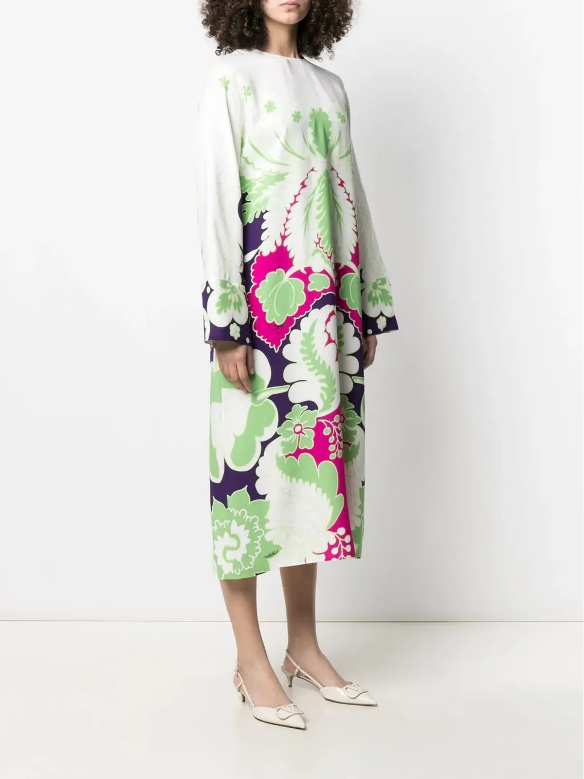 Valentino Garavani 花柄プリント シルク ミディドレス - White - 画像3