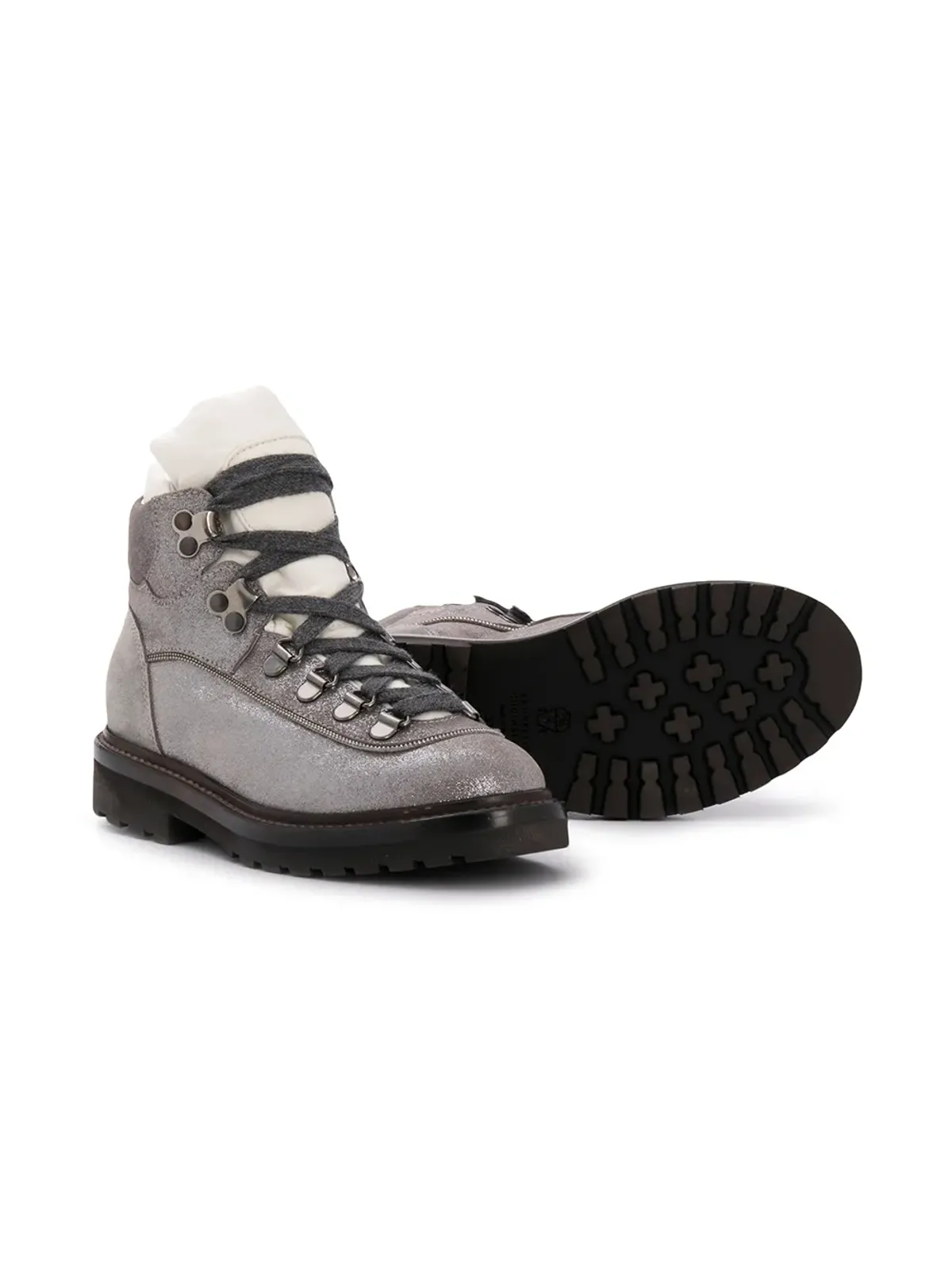 Brunello Cucinelli Kids カラーブロック レザー ブーツ - シルバー - 画像2