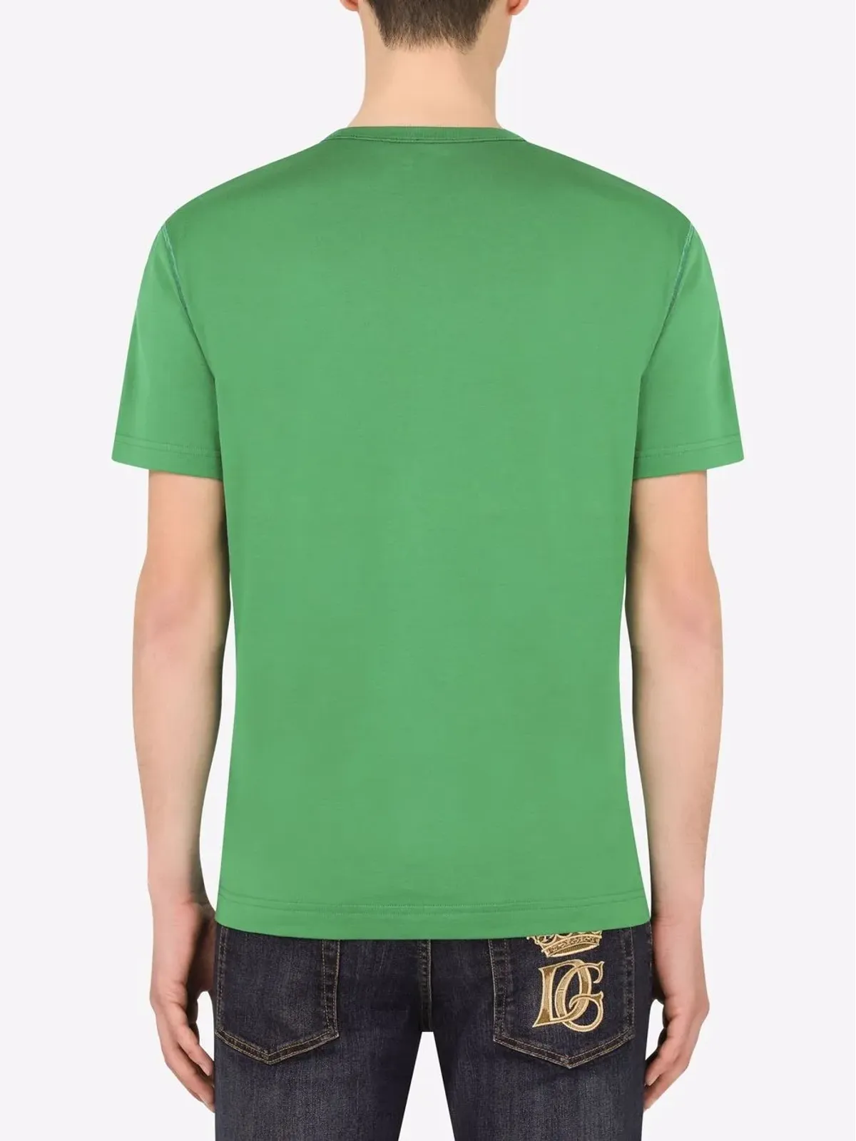 Dolce & Gabbana ロゴアップリケ Vネック Tシャツ - グリーン - 画像4