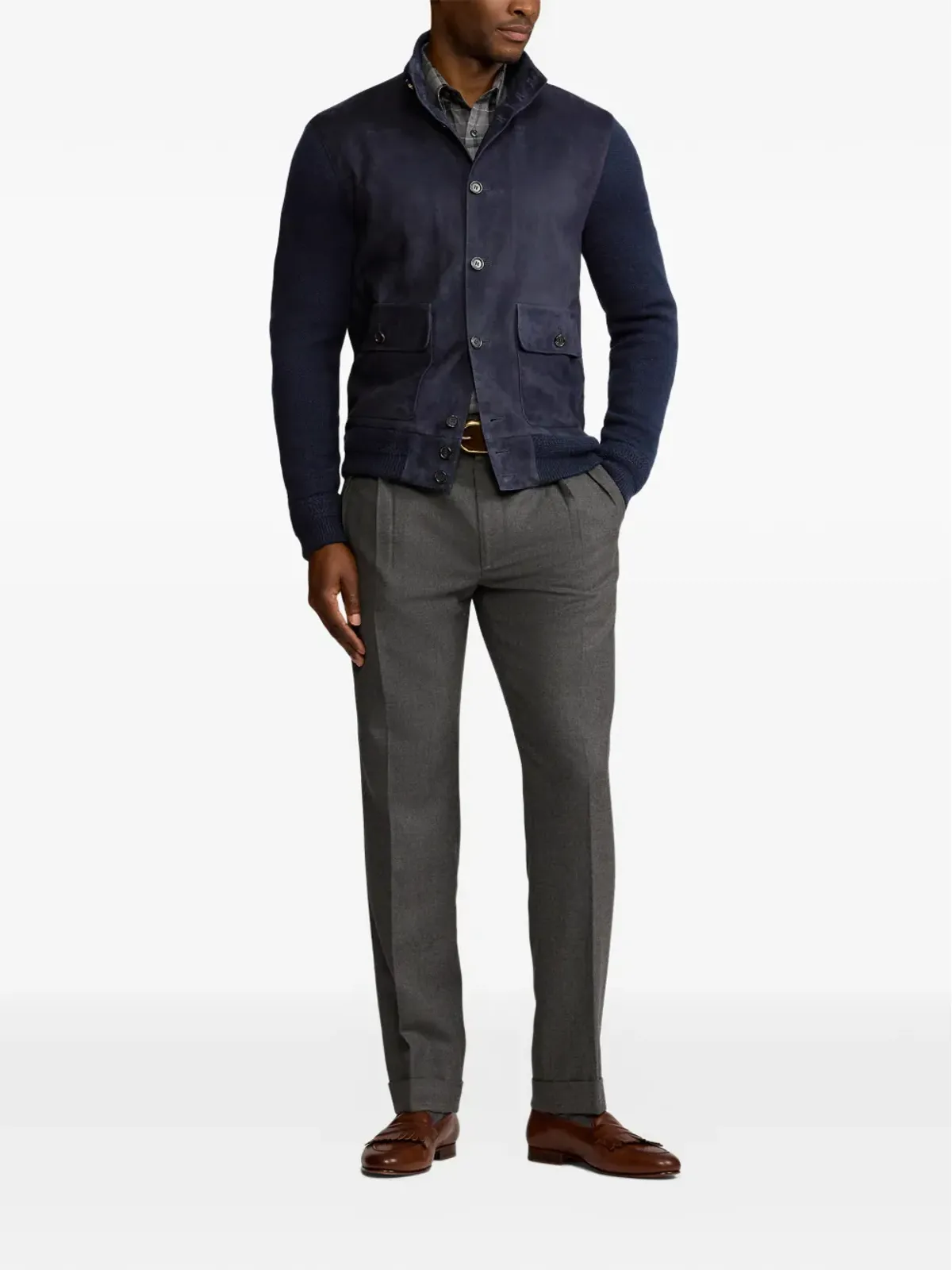 Ralph Lauren Purple Label スエードパネル付きニットジャケット - 画像2