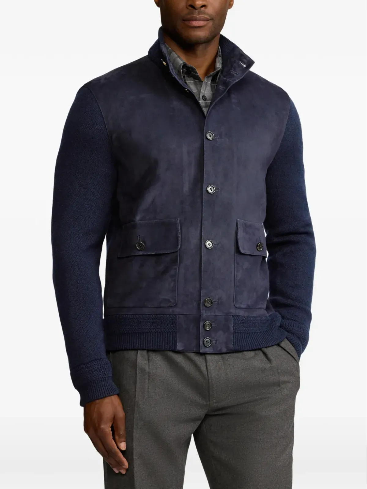 Ralph Lauren Purple Label スエードパネル付きニットジャケット - 画像3
