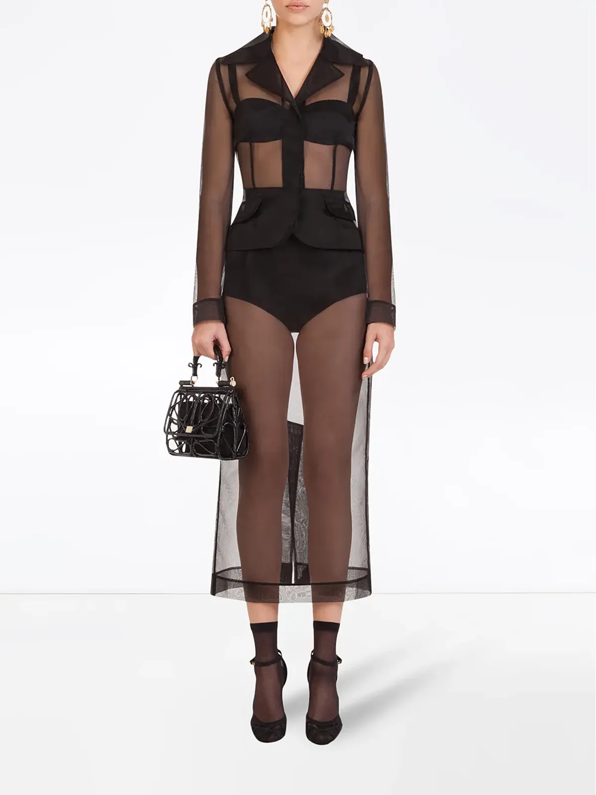 Dolce & Gabbana ブラックのシアーなシングルブレストブレザー - 画像2