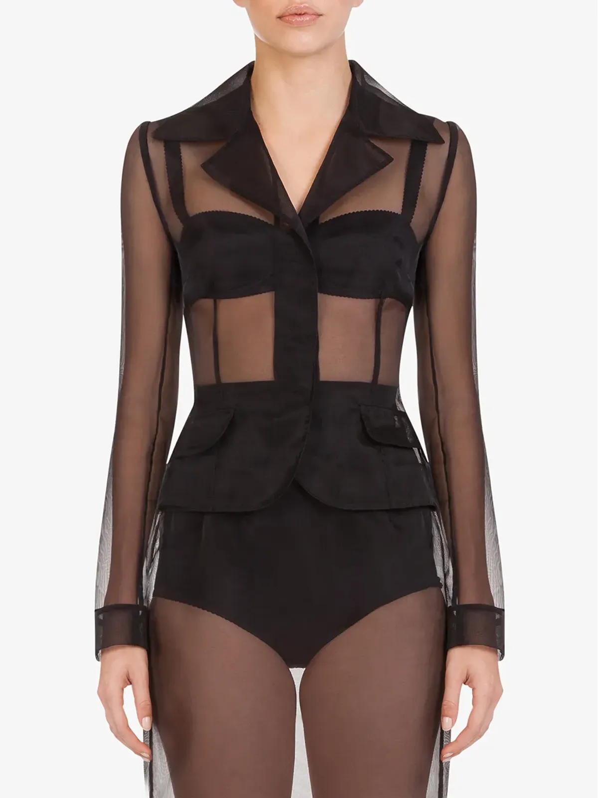 Dolce & Gabbana ブラックのシアーなシングルブレストブレザー - 画像3