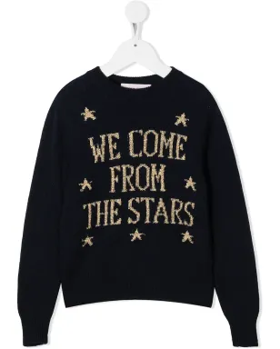 Alberta Ferretti Kids グラフィックインターシャ リブ編み トリム付きジャンパー（ブルー） - サムネイル1