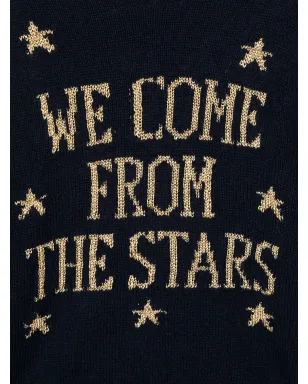 Alberta Ferretti Kids グラフィックインターシャ リブ編み トリム付きジャンパー（ブルー） - サムネイル3