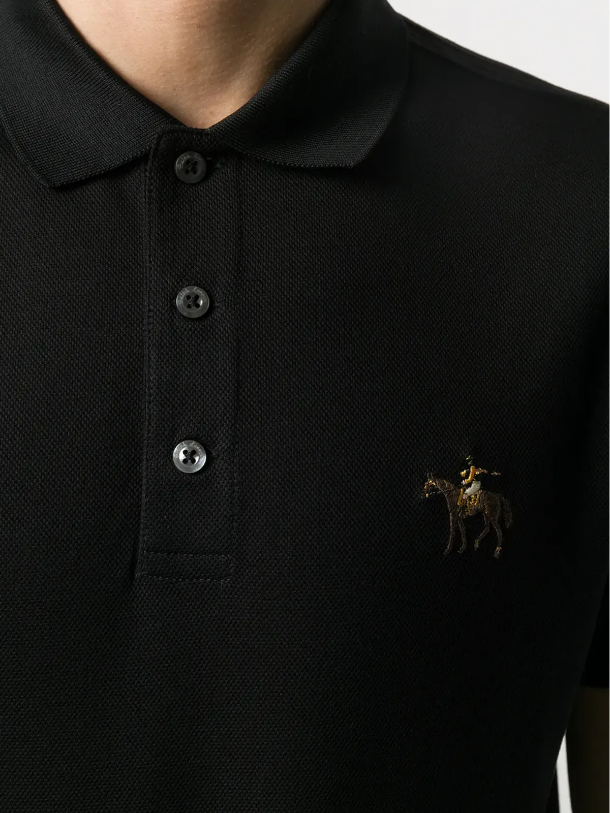 Ralph Lauren Purple Label ロゴ刺繍ポロシャツ ブラック - 画像5