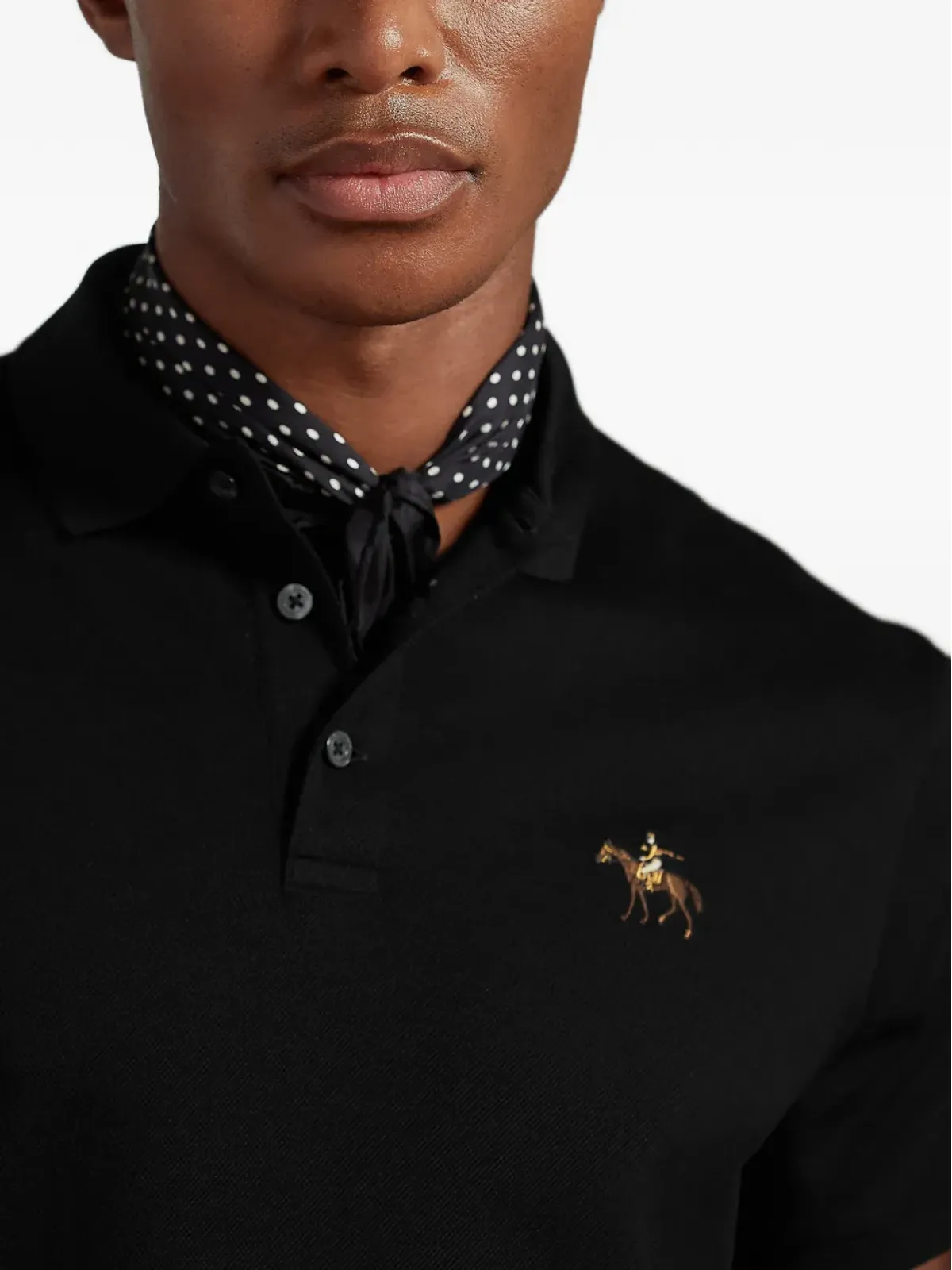 Ralph Lauren Purple Label ロゴ刺繍ポロシャツ ブラック - 画像4