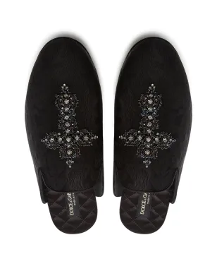 Dolce & Gabbana ヤングポープ クロス刺繍スリッパ - ブラック - サムネイル4